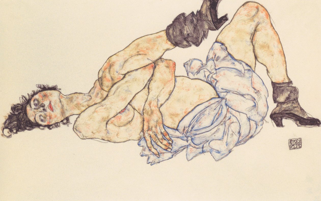 Leżąca naga kobieca autorstwa Egon Schiele