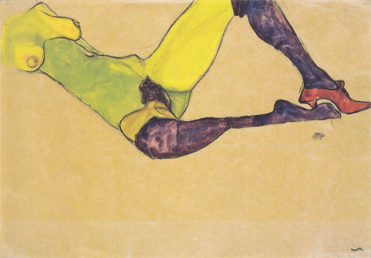 Pochylona kobieta nagi tors autorstwa Egon Schiele