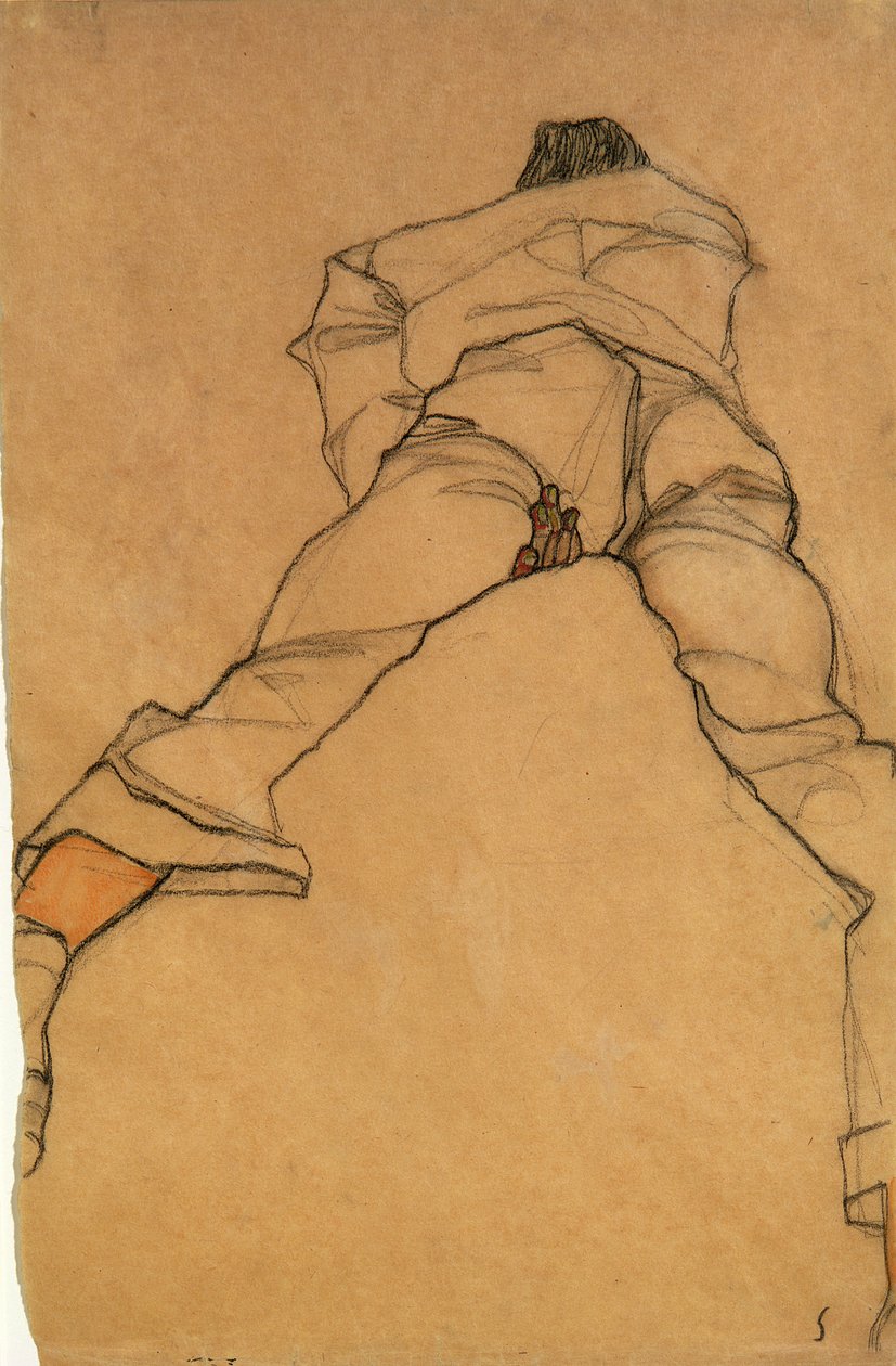 Mężczyzna leżący twarzą w dół, widok z tyłu, 1910 (ołówek i wc) autorstwa Egon Schiele