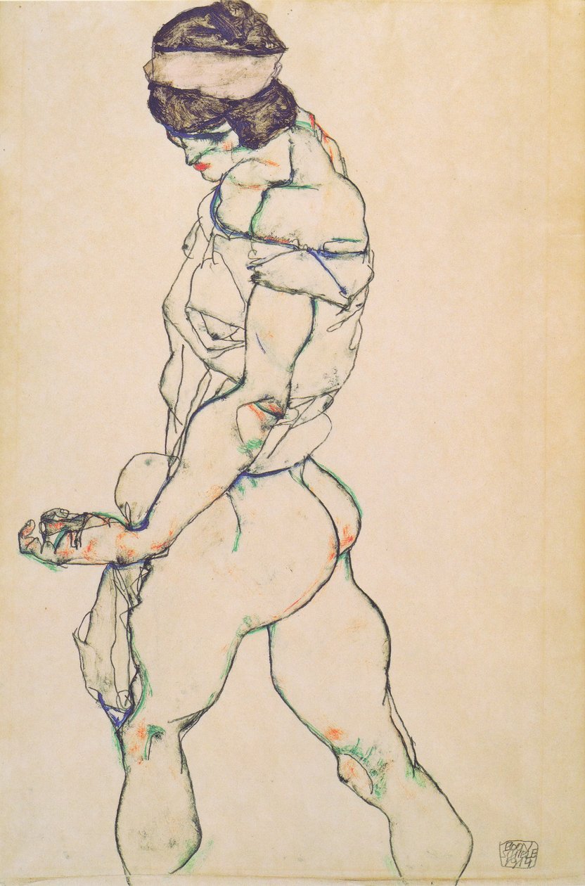 Akt kobiecy idący w lewo autorstwa Egon Schiele
