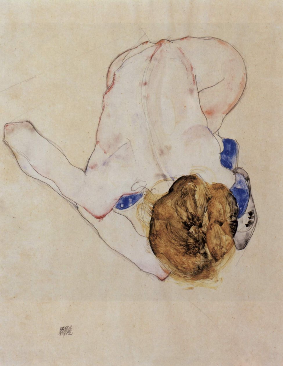 Naga kobieta pochyliła się do przodu autorstwa Egon Schiele
