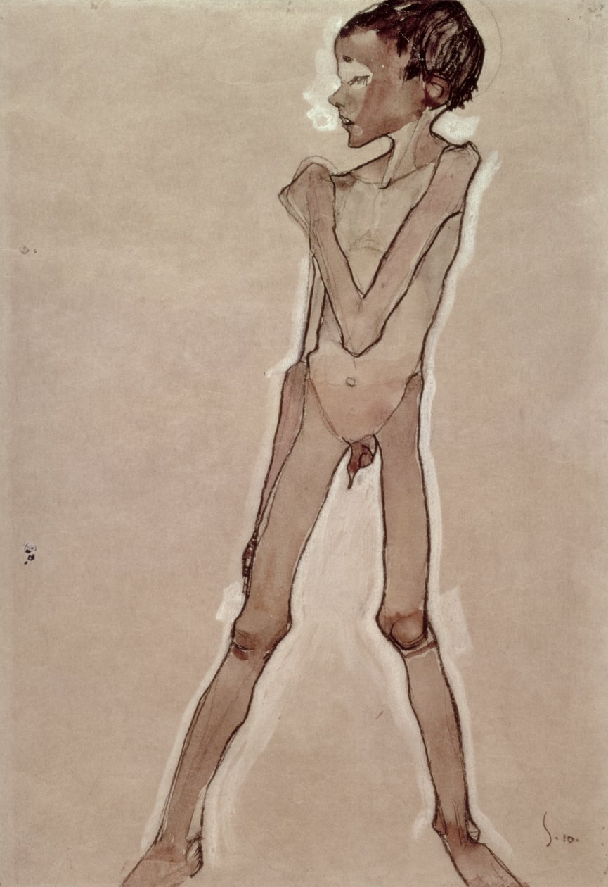 Nagi chłopiec stojący autorstwa Egon Schiele