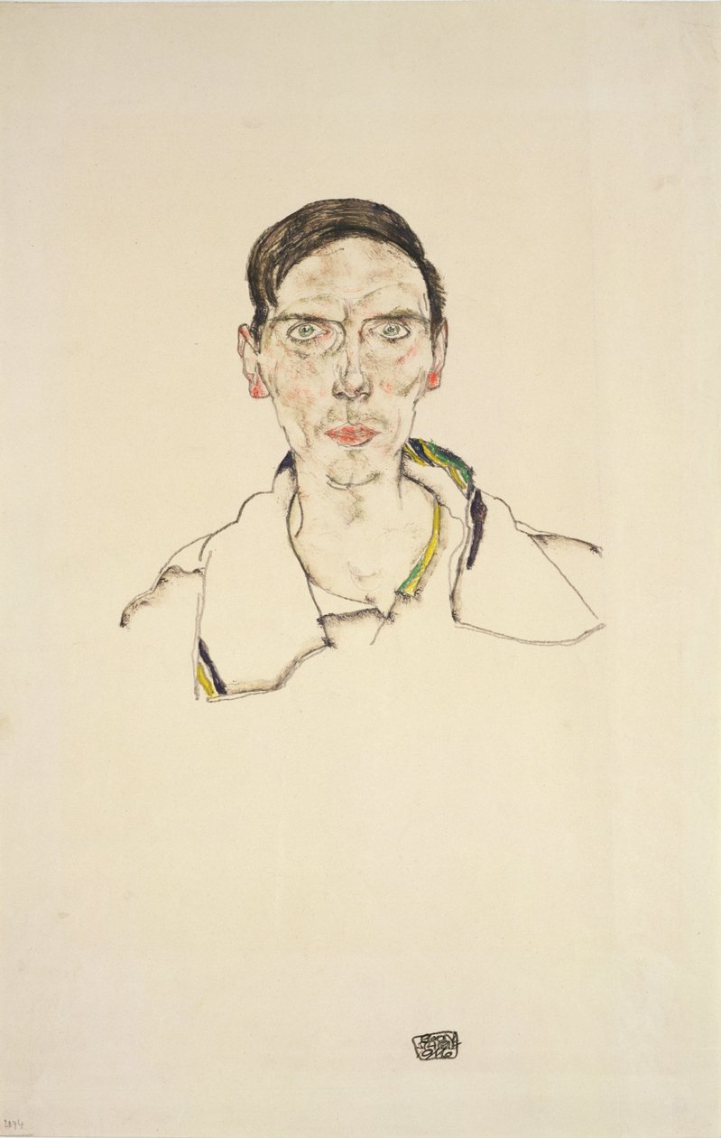 Portret młodego mężczyzny w stroju sportowym, 1916 (ołówek i kredka) autorstwa Egon Schiele