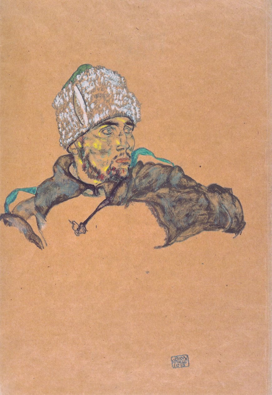 Rosyjski jeniec wojenny w futrzanym kapeluszu autorstwa Egon Schiele