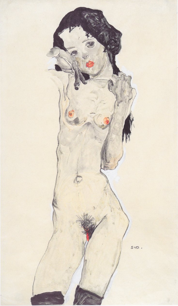 Akt czarnowłosej dziewczyny autorstwa Egon Schiele
