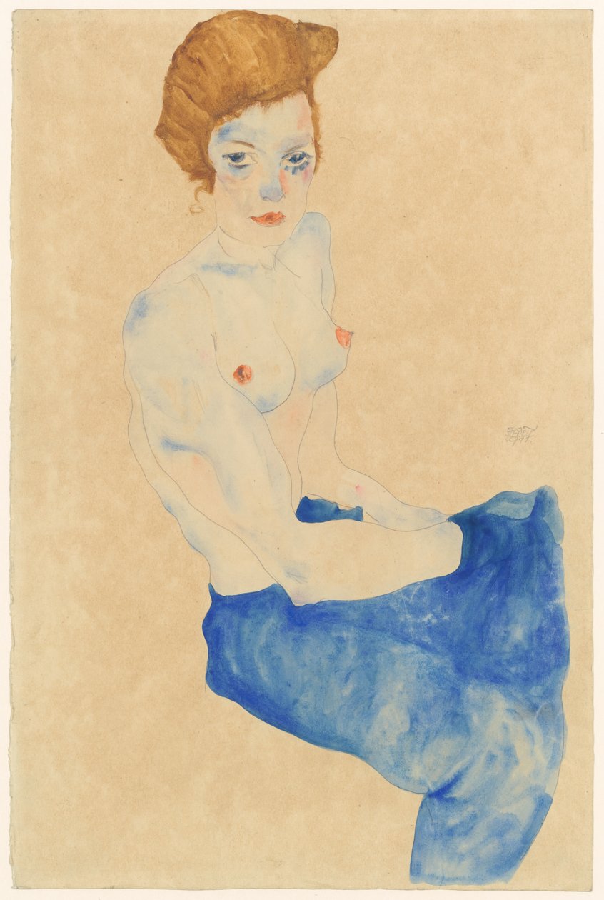 Siedzący niebieski nude autorstwa Egon Schiele