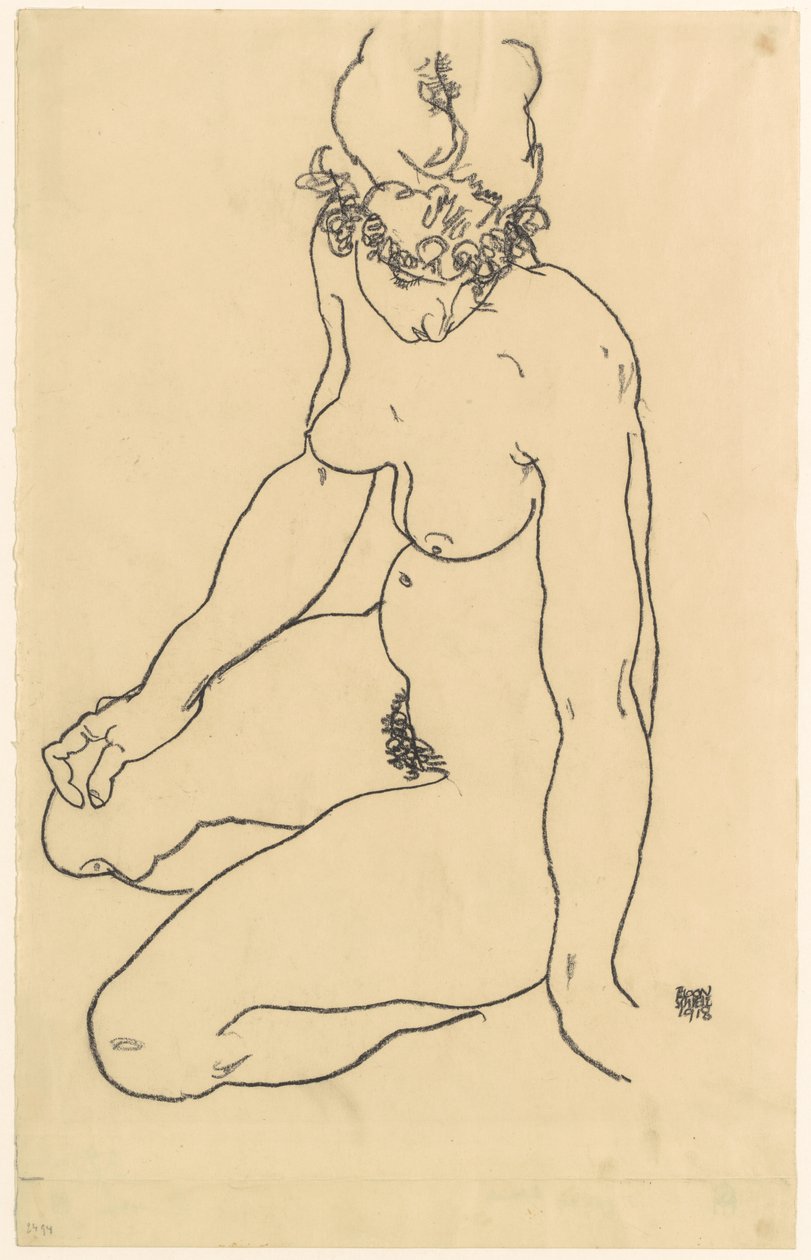 Akt kobiecy w pozycji siedzącej, 1918 autorstwa Egon Schiele