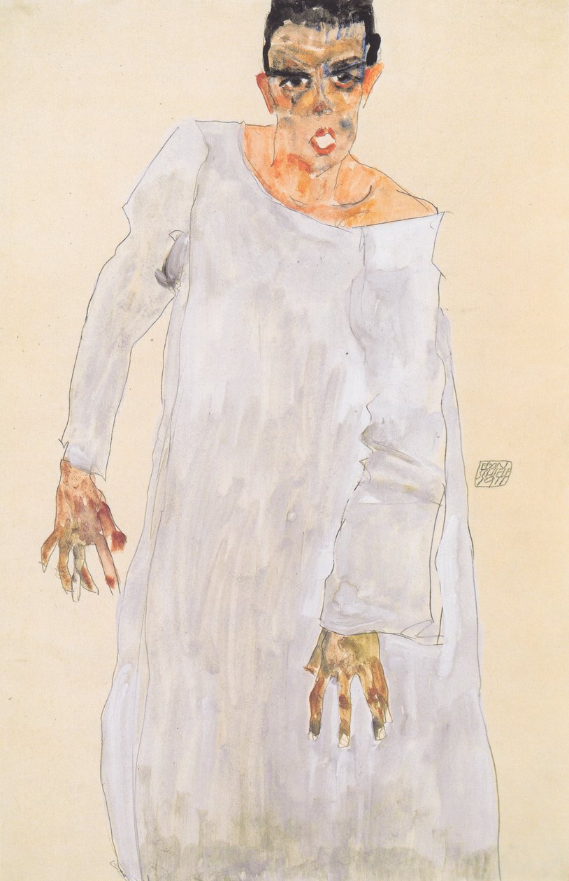 Autoportret w białej szacie autorstwa Egon Schiele
