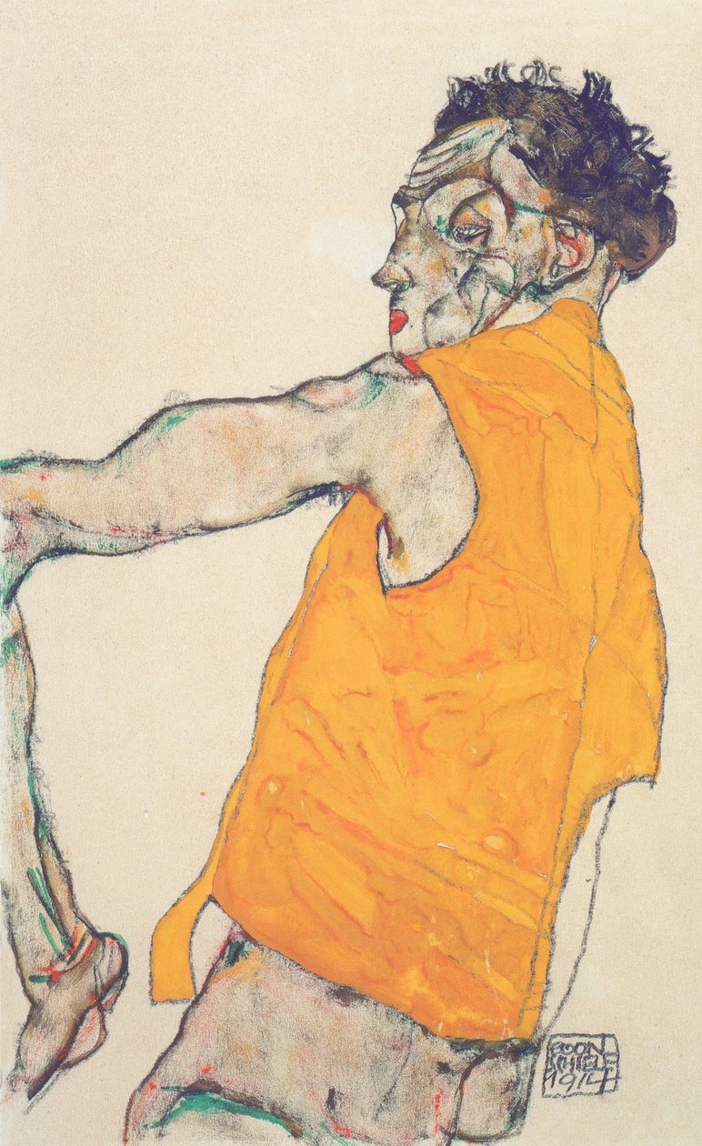 Autoportret w żółtej kamizelce autorstwa Egon Schiele