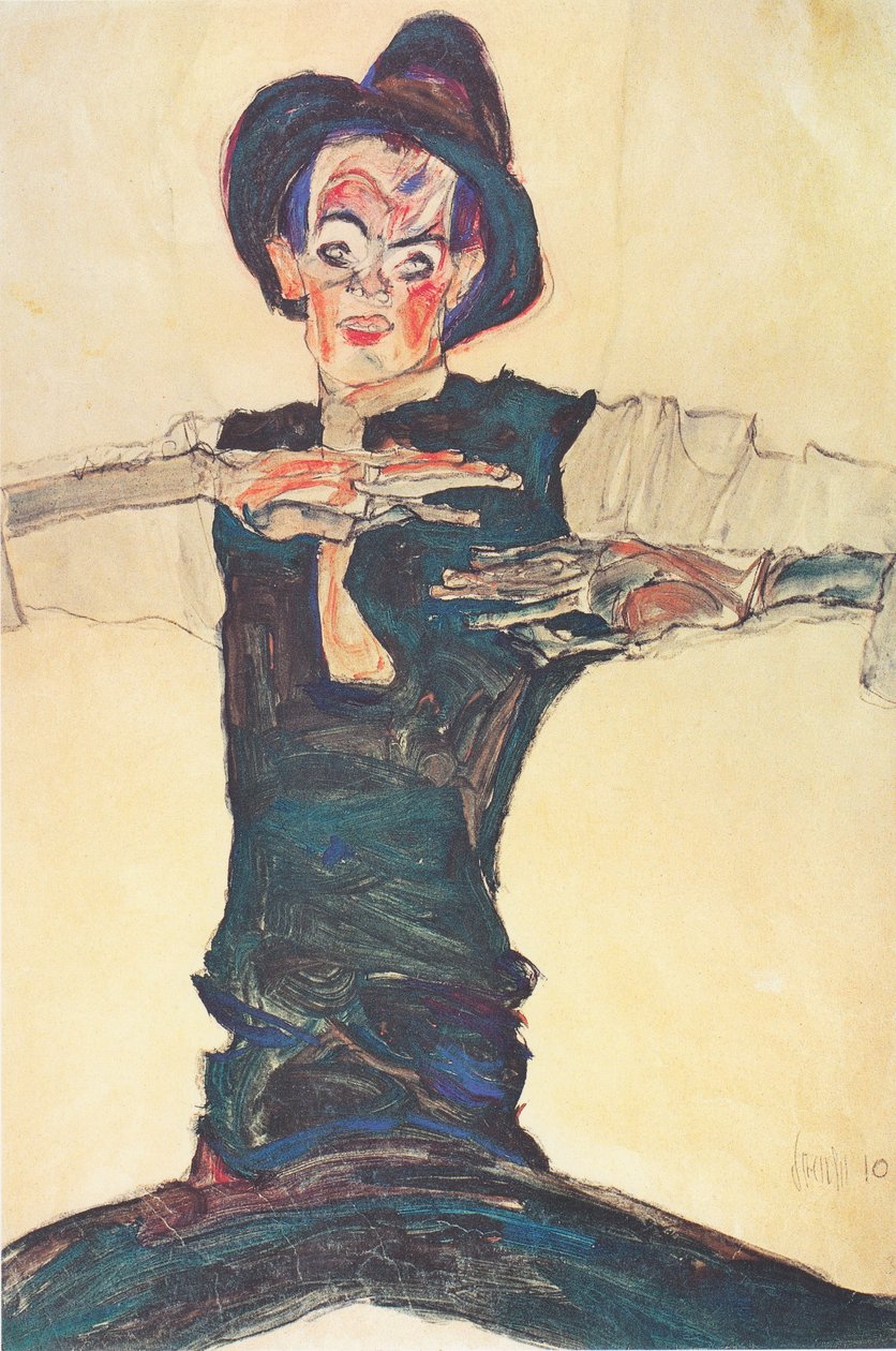 Autoportret z brązowym kapeluszem autorstwa Egon Schiele
