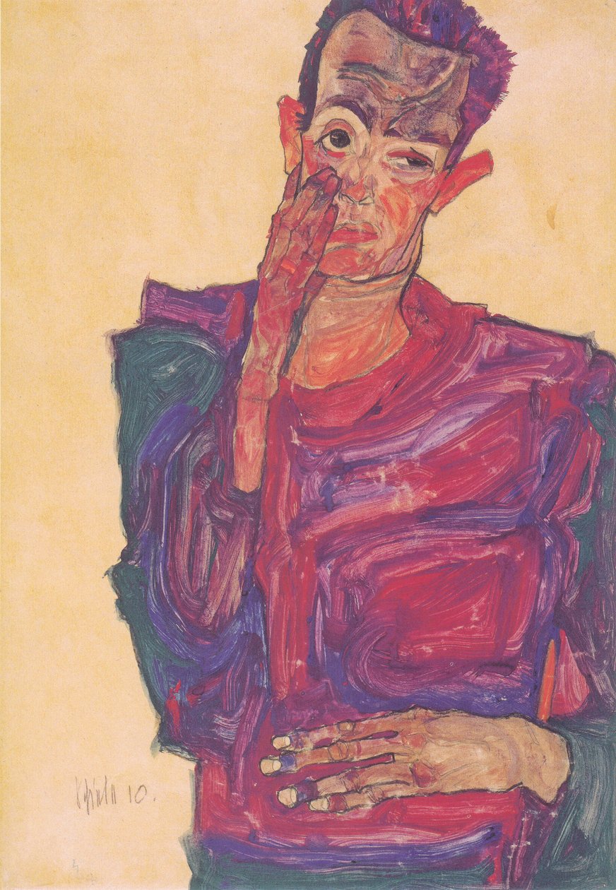 Autoportret z opuszczoną powieką autorstwa Egon Schiele