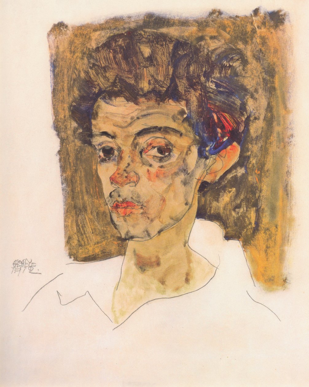 Autoportret na brązowym tle autorstwa Egon Schiele