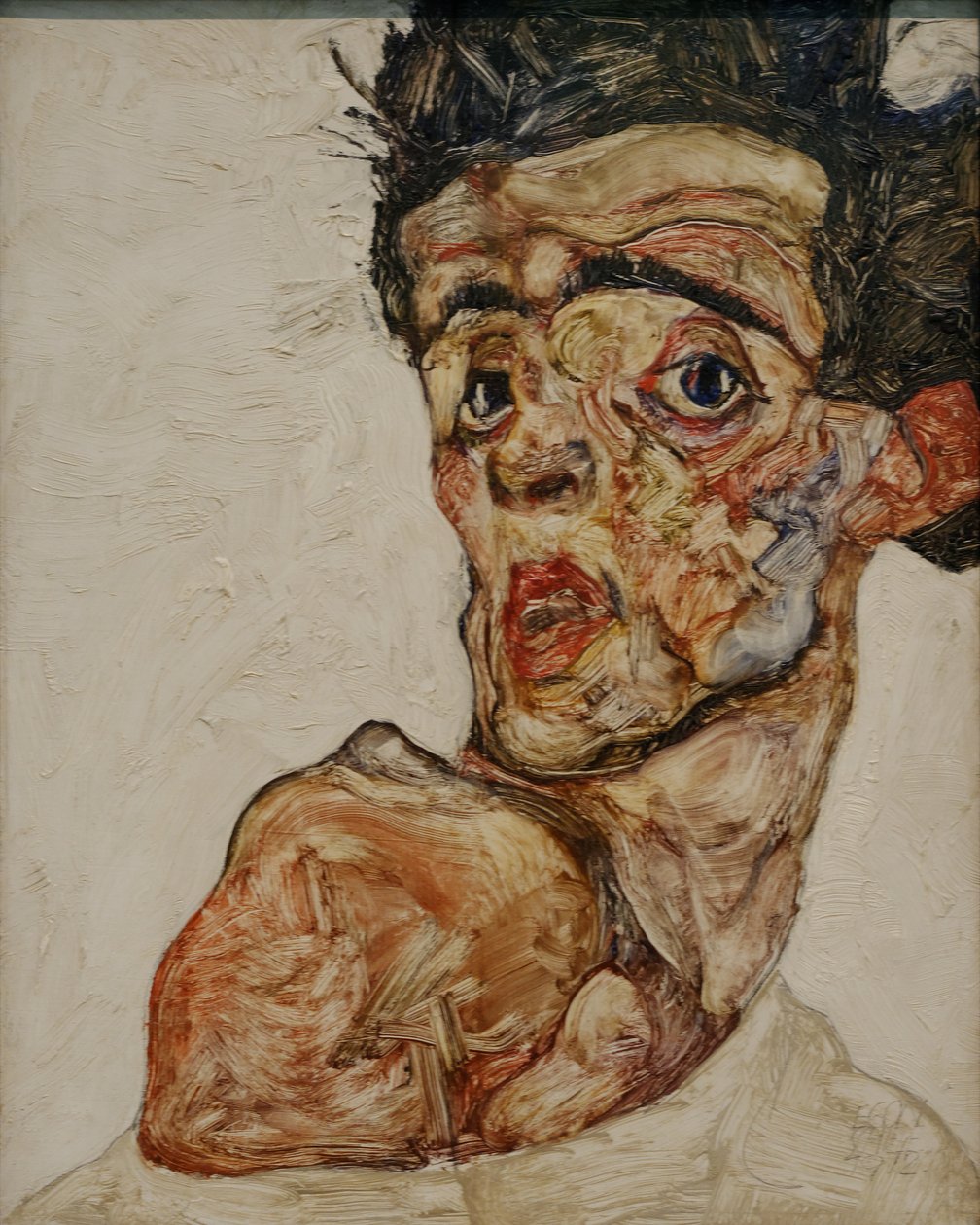 Autoportret z podniesionym odkrytym ramieniem autorstwa Egon Schiele
