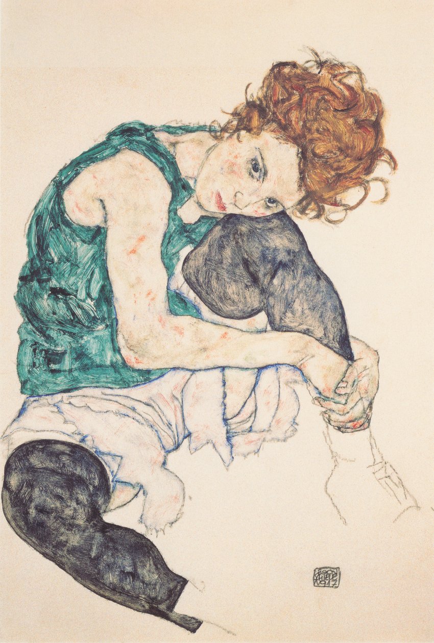 Siedząca kobieta z podniesionym kolanem autorstwa Egon Schiele