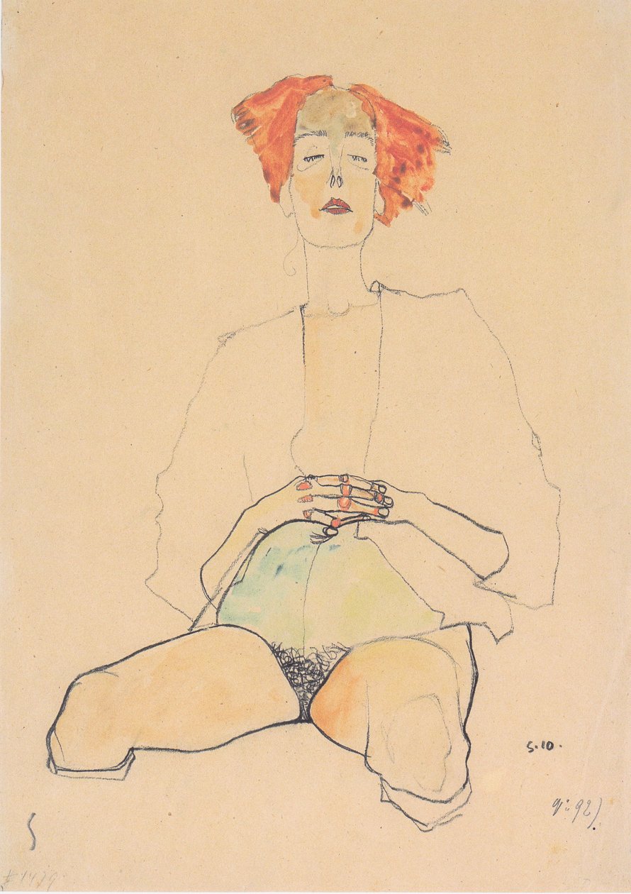 Siedzący półnagi z rudymi włosami autorstwa Egon Schiele