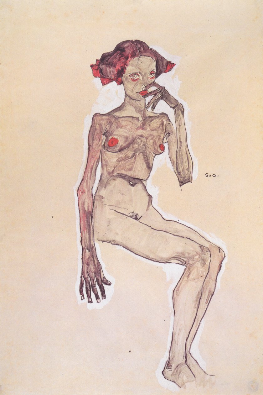 Siedząca naga dziewczyna autorstwa Egon Schiele