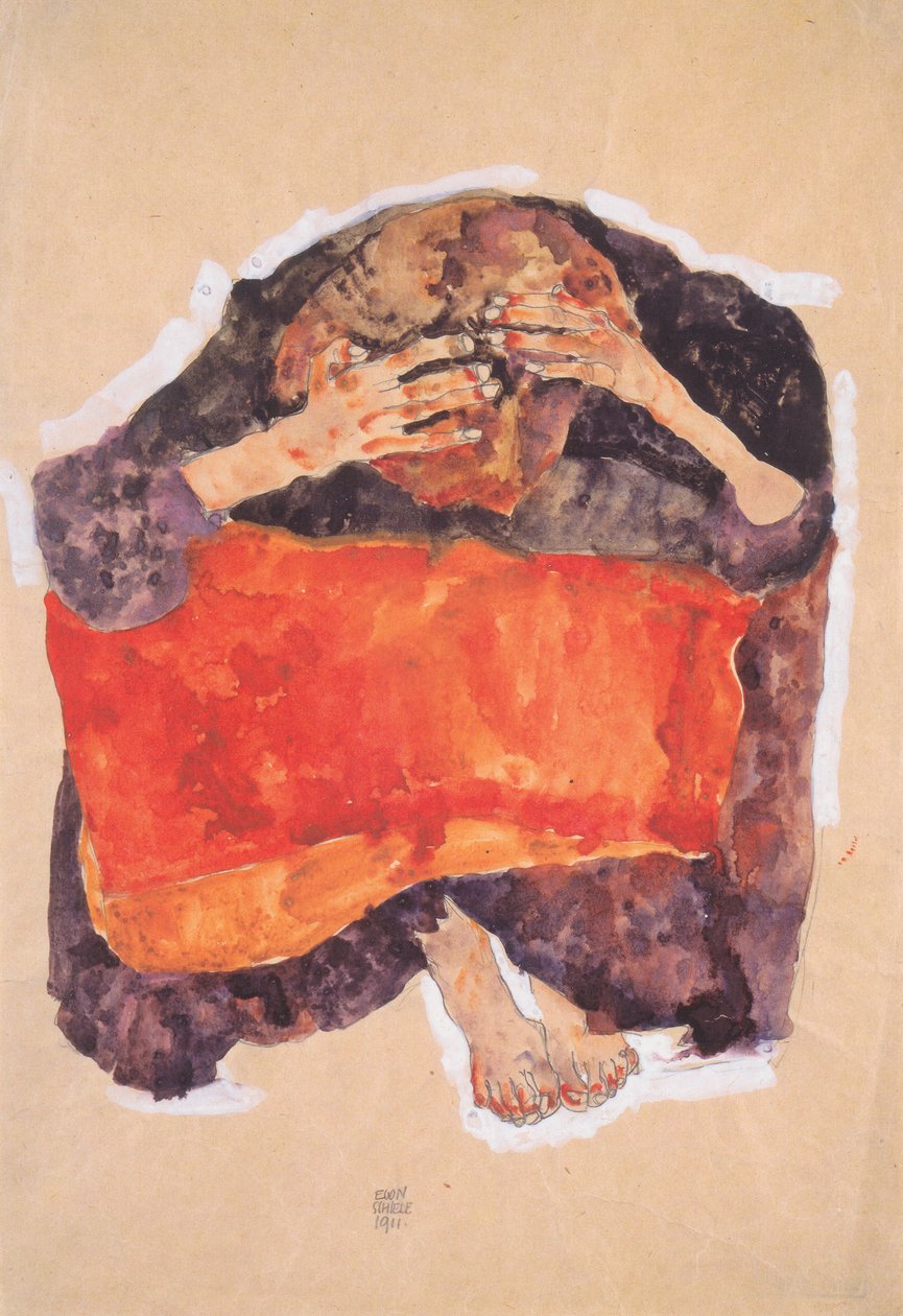 Siedząca dziewczyna z pochyloną głową autorstwa Egon Schiele