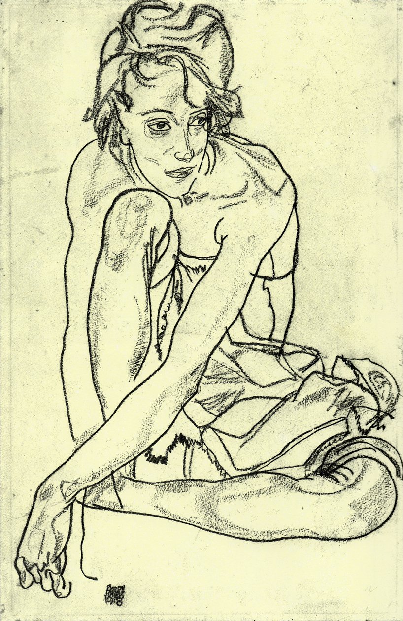 Kucająca kobieta autorstwa Egon Schiele