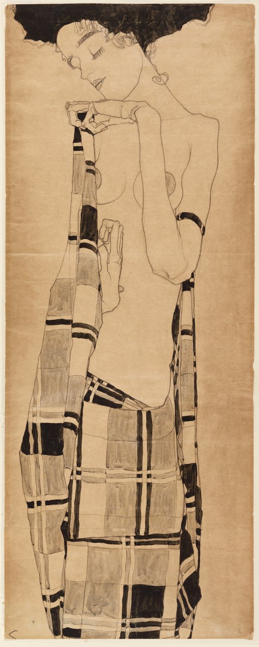 Stojąca dziewczyna, ok. 1908-09 (węgiel i tempera na papierze) autorstwa Egon Schiele