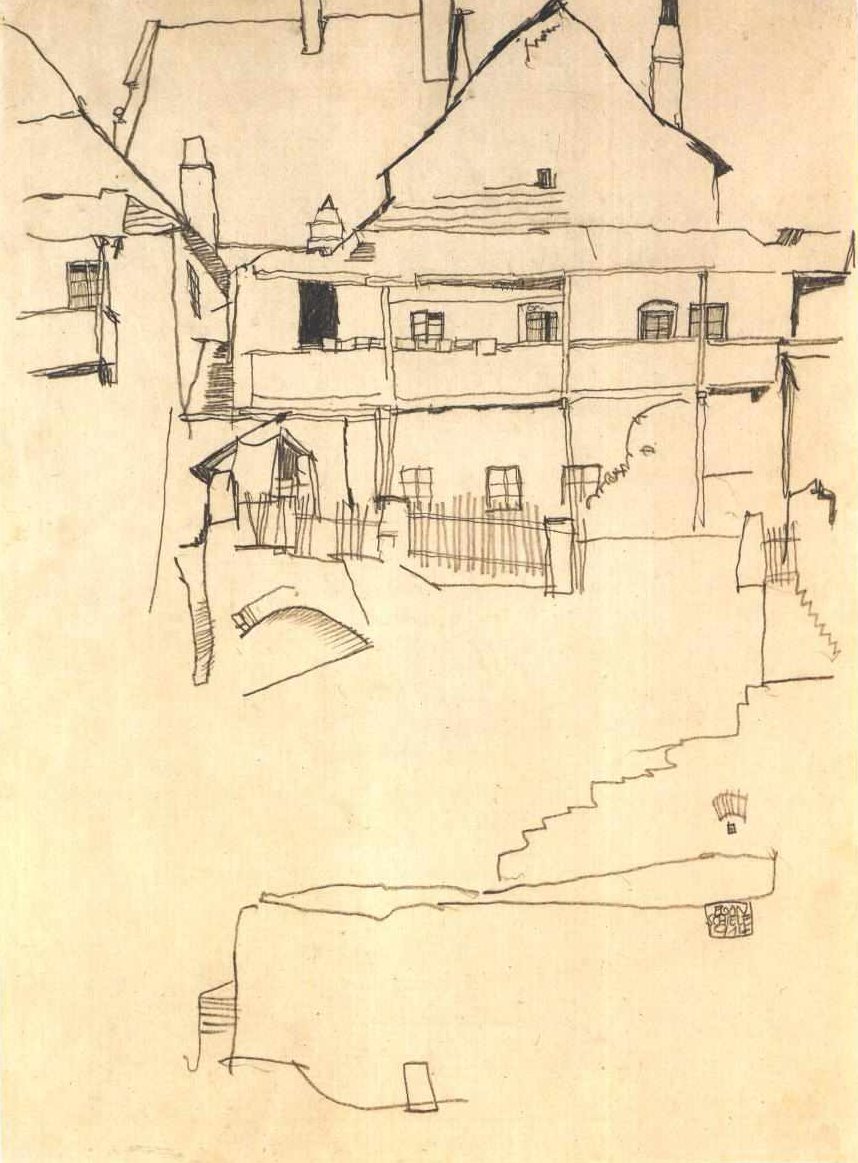 Studium do zdjęcia Dom z dachem gontowym autorstwa Egon Schiele