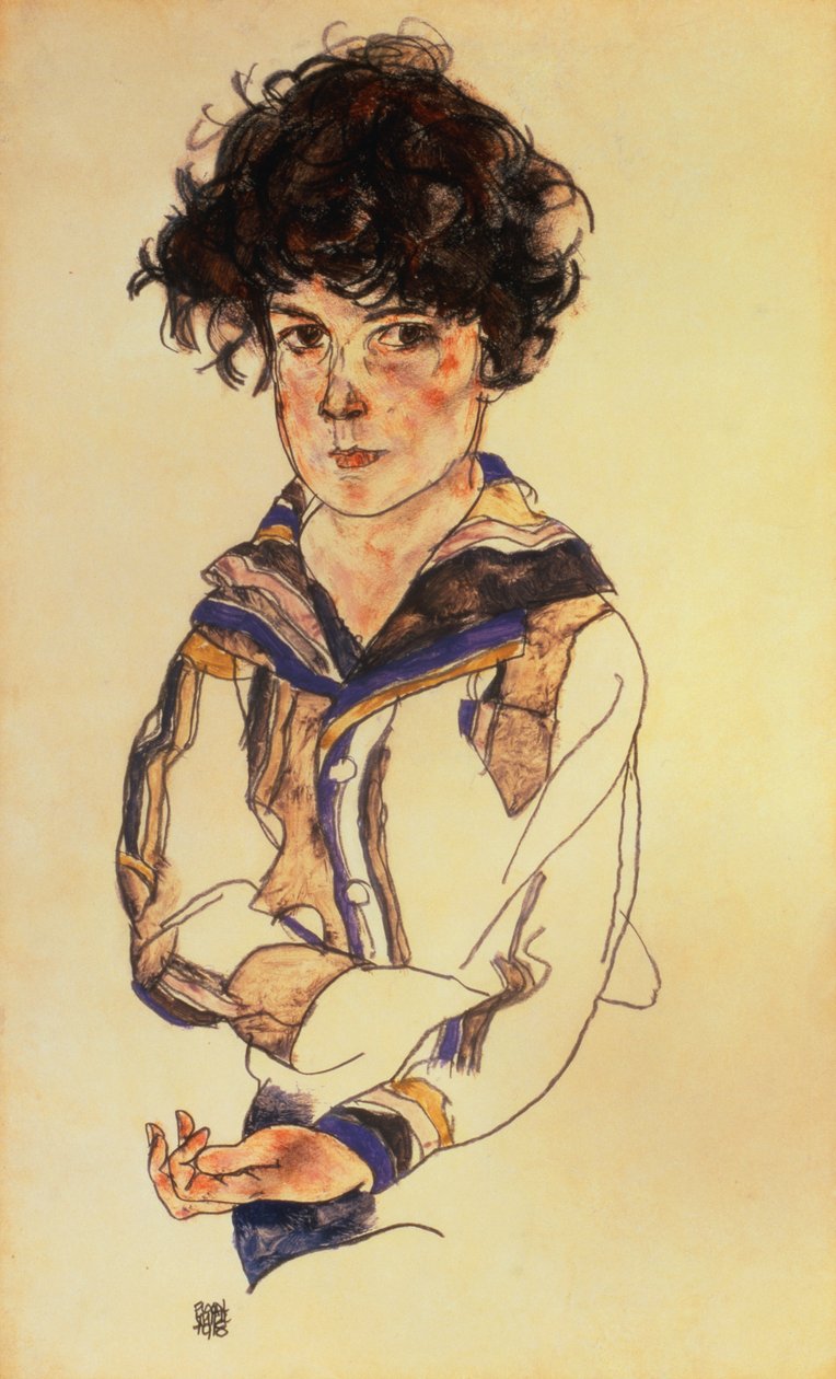 Młody chłopiec, 1918 (ołówek, wc i gwasz na papierze) autorstwa Egon Schiele