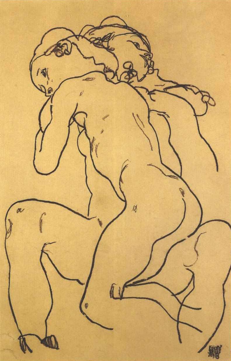 Dwa akty przytulających się dziewczyn autorstwa Egon Schiele