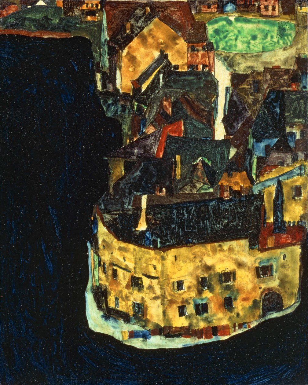 Miasto nad Błękitną Rzeką II ... (olej i gwasz na drewnie) autorstwa Egon Schiele