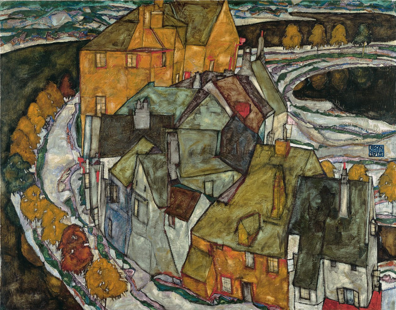 Półksiężyc domów II Miasto na wyspie, 1915 autorstwa Egon Schiele