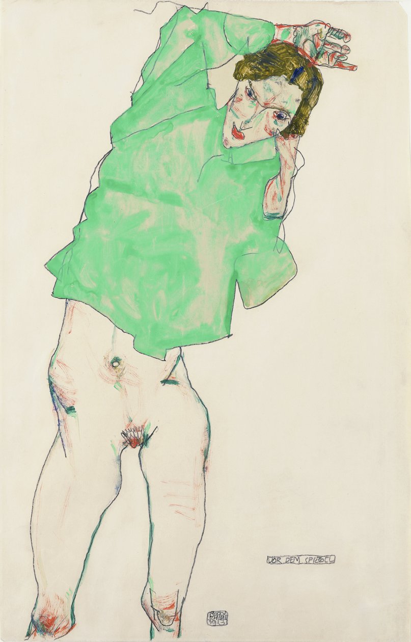 Devant le miroir - Przed lustrem par Schiele, Egon (1890-1918). Ołówek, Gwasz na papierze, format : 48,3x32,1 autorstwa Egon Schiele