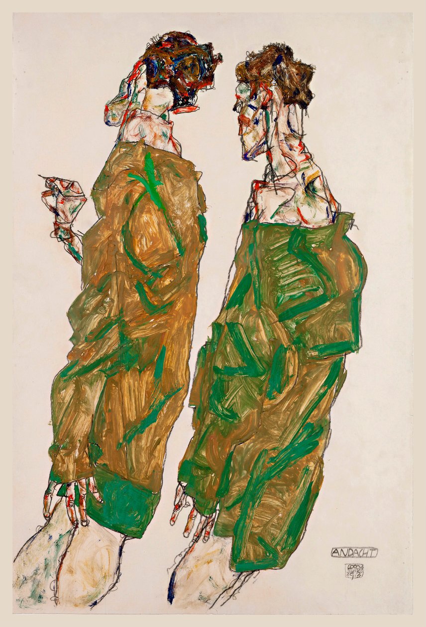 Oddanie - dzieło Egona Schiele (1890-1918), gwasz na papierze autorstwa Egon Schiele