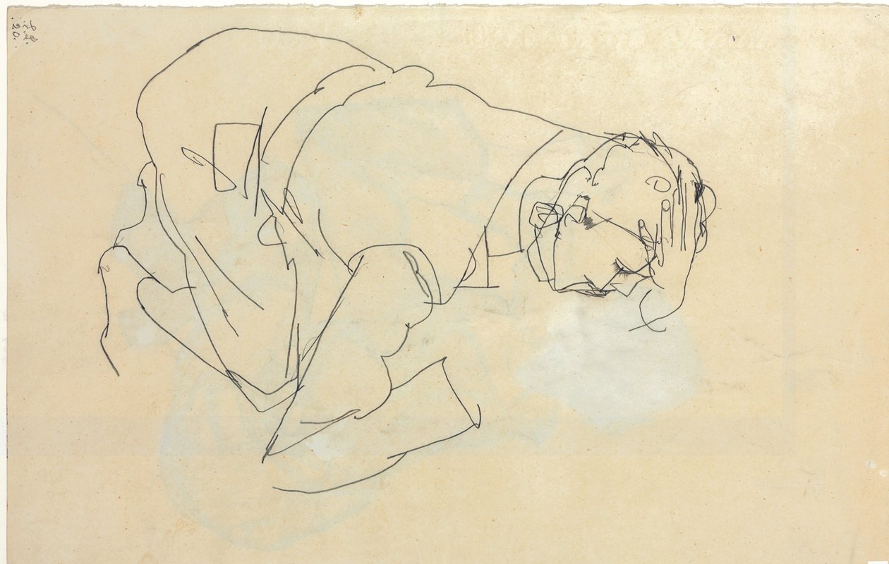 Erich Lederer z profilu, ręka w głowę, 1912 autorstwa Egon Schiele