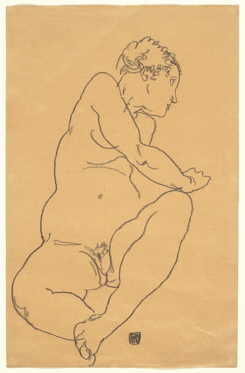 Akt kobiecy pochylający się w lewo autorstwa Egon Schiele