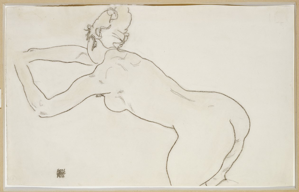 Akt kobiecy klęczy i pochyla się do przodu w lewo, 1918 autorstwa Egon Schiele