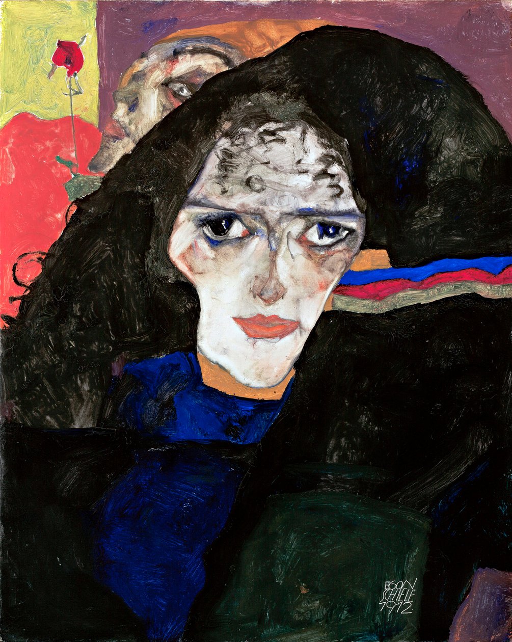 Kobieta w żałobie - Obraz Egona Schiele (1890-1918), olej na drewnie (42,5x34 cm) autorstwa Egon Schiele