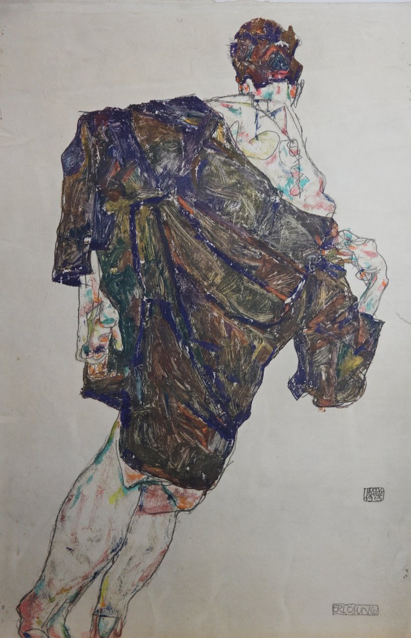 Figurka z płaszczem, 1913. autorstwa Egon Schiele