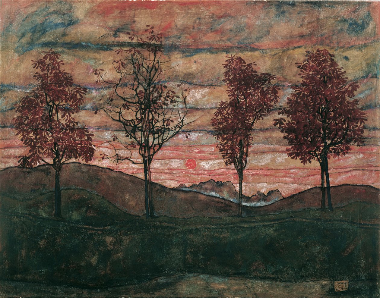 Cztery drzewa, 1917. autorstwa Egon Schiele
