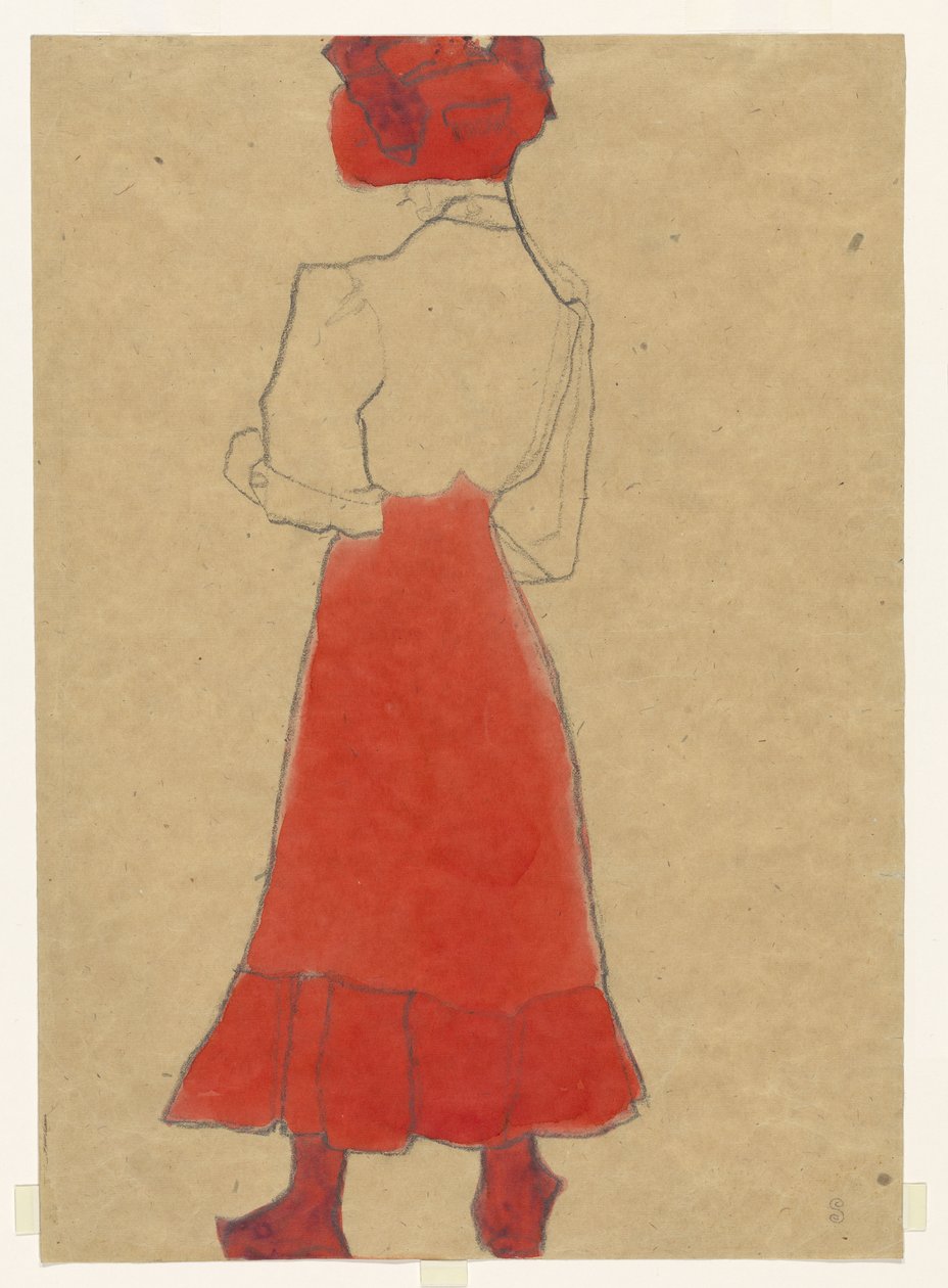 Kobieta w czerwonej spódnicy autorstwa Egon Schiele