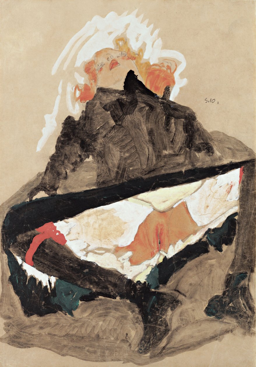 Dziewczyna w czarnej sukni z rozłożonymi nogami, 1910 autorstwa Egon Schiele