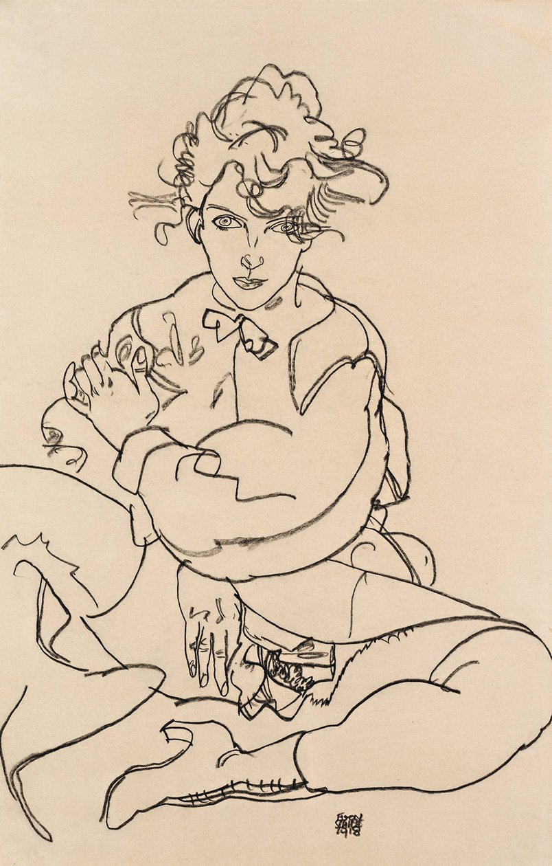 Dziewczyna siedząca z rozłożonymi nogami, 1918 autorstwa Egon Schiele
