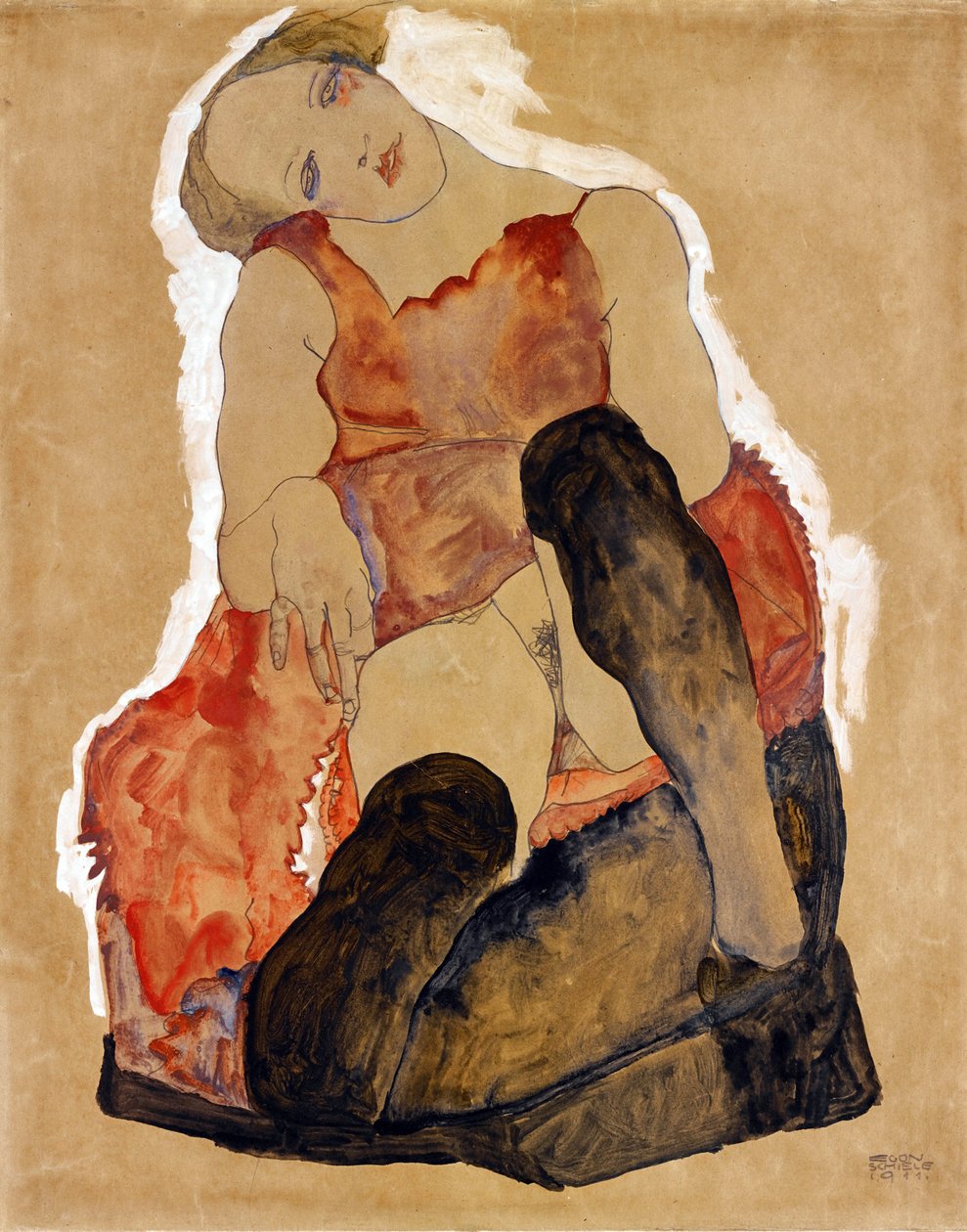 Dziewczyna w czarnych pończochach par Schiele, Egon (1890-1918) autorstwa Egon Schiele