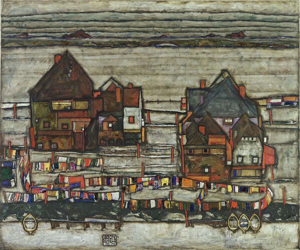 Domy z liniami do prania, 1914 autorstwa Egon Schiele
