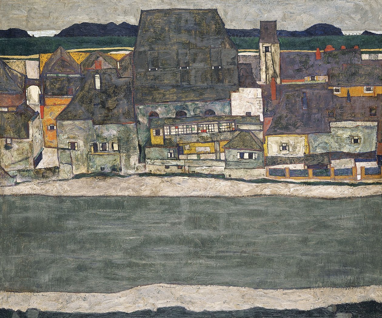 Domy nad rzeką Stare Miasto, 1914 autorstwa Egon Schiele