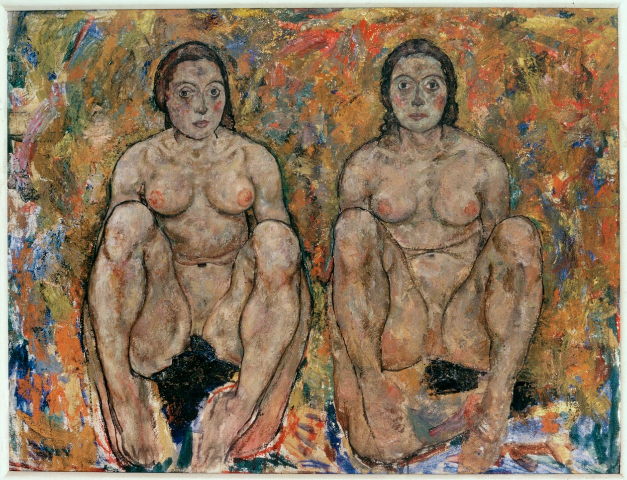 Kauernde Frauen [Przykucnięte kobiety] (olej i gwasz) autorstwa Egon Schiele