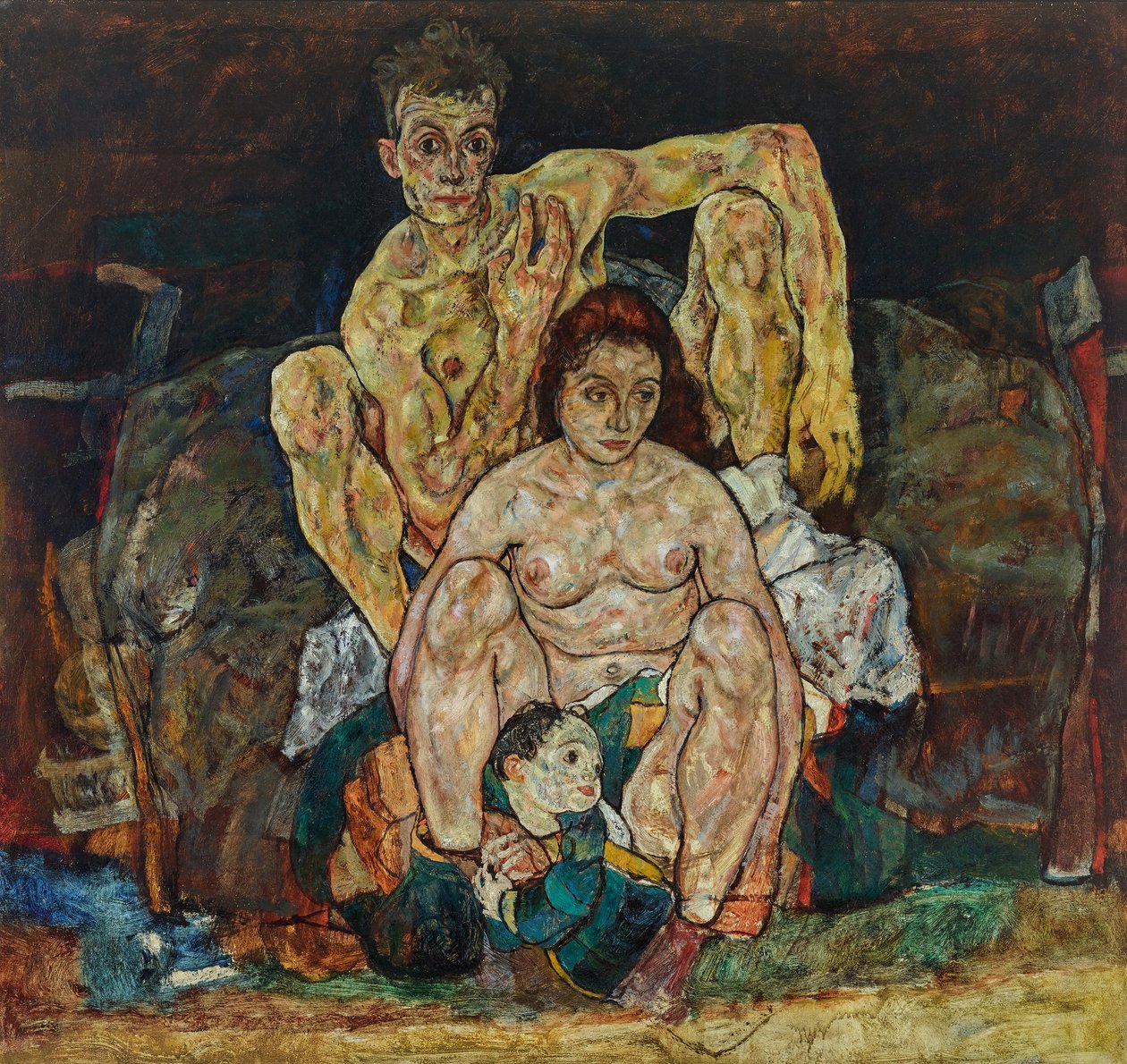 Przyczajona para ludzka (rodzina) autorstwa Egon Schiele