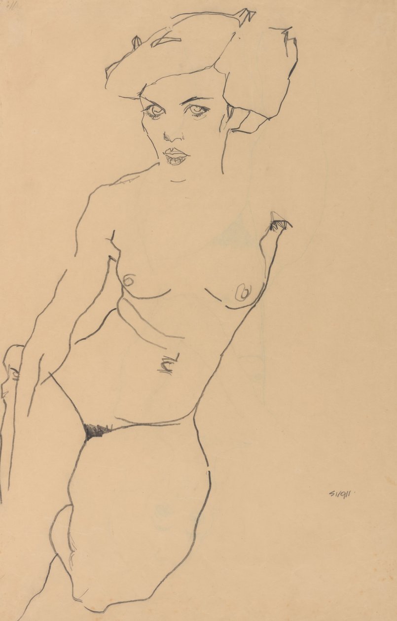 Klęczący akt kobiecy autorstwa Egon Schiele