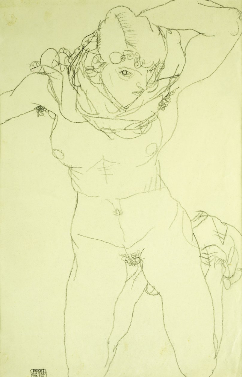 Klęcząca Nude z przodu; Klęczący akt z przodu, 1914 autorstwa Egon Schiele