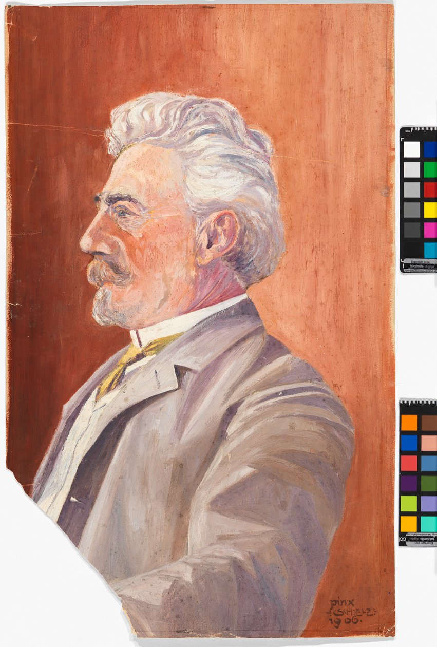 Profil Leopolda Czihaczka na czerwonym tle autorstwa Egon Schiele