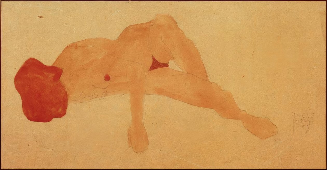 Leżąca naga kobieca autorstwa Egon Schiele