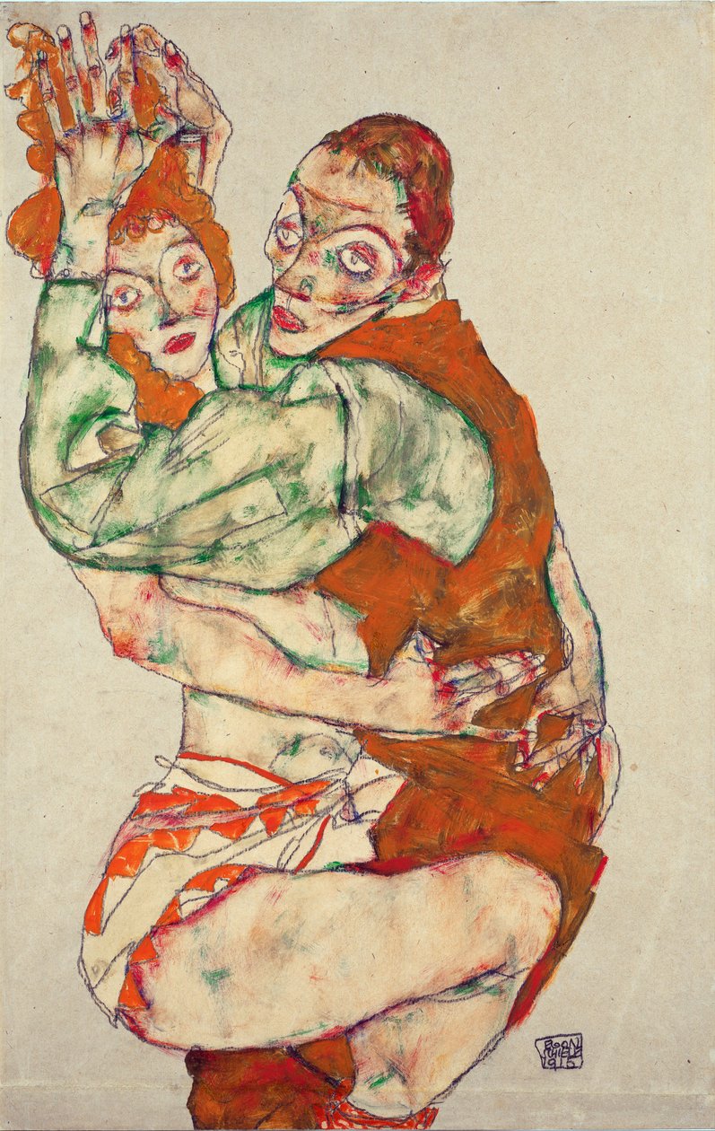 Kochanie - Schiele, Egon (1890-1918) - 1915 - Czarna kreda, Gwasz na papierze - 49,6x31,7 - Muzeum Leopolda, Wiedeń autorstwa Egon Schiele