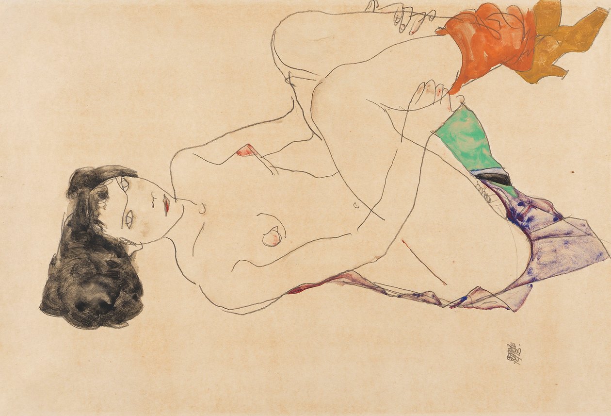 Leżąca naga kobieta z podciągniętymi nogami, 1913. autorstwa Egon Schiele